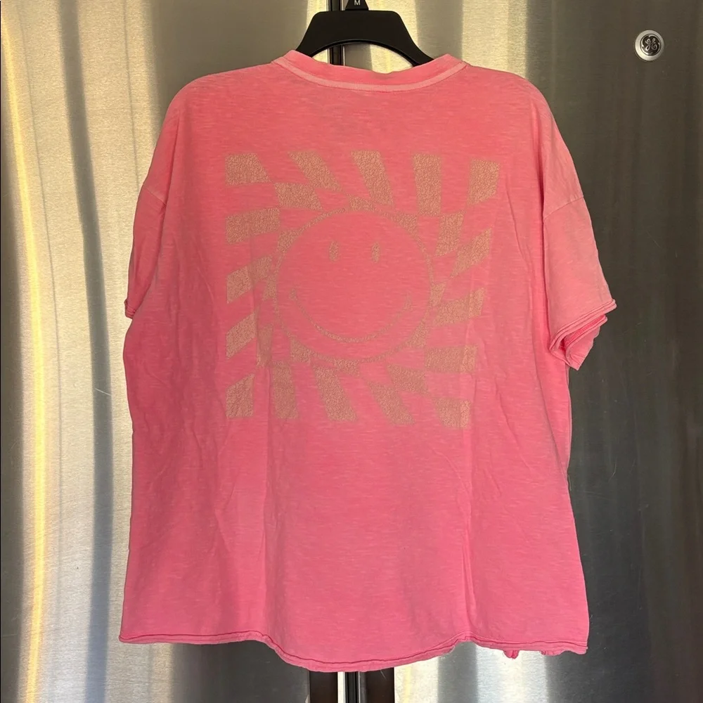 Aerie Bright Neon Pink Smiley Face Graphic Short Sleeve Oversized Tee - Picture 7 of 10